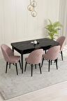 Rovena Liora Siyah Mermer 70x114 Açılabilir Mdf Mutfak Masası Takımı 4 Adet Sandalye