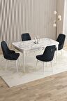 Rovena Almira Beyaz Mermer 70x114 Açılabilir Mdf Yemek Odası Takımı 4 Adet Sandalye