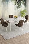 Rovena Blanca Beyaz Mermer 80x132 Açılabilir Mdf Yemek Odası Takımı 4 Adet Sandalye