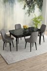 Rovena Blanca Siyah Mermer 80x132 Açılabilir Mdf Yemek Odası Takımı 4 Adet Sandalye