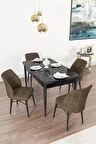 Rovena Mary Siyah Mermer 70x114 Açılabilir Mdf Yemek Odası Takımı 4 Adet Sandalye