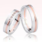 Harem Altın Beyaz Rose Şeritli Taşlı Altın Alyans 1702-3