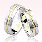 Beyaz Sarı Şeritli Altın Alyans 1704-4