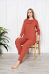 Turuncu Desenli Kadın Pijama Takımı