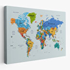 Harita Sepeti Detaylı Dünya Haritası Dekoratif Renkli Zeminli Kanvas Tablo 1708