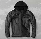 Polar Kapüşonlu Hakiki deri mont