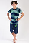 ERKEK ÇOCUK KAPRİLİ PİJAMA TAKIMI PAMUK ÇİZGİLİ BASKILI A6