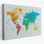 Harita Sepeti Detaylı Dünya Haritası Dekoratif Renkli Zeminli Kanvas Tablo 1710