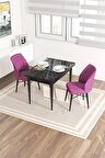 Rovena Lera Siyah Mermer 70x110 Sabit Mdf Mutfak Masası Takımı 2 Adet Sandalye