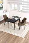 Rovena Lera Siyah Mermer 70x110 Sabit Mdf Mutfak Masası Takımı 2 Adet Sandalye