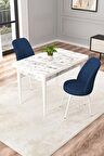 Rovena Duru Beyaz Mermer 70x110 Sabit Mdf Mutfak Masası Takımı 2 Adet Sandalye
