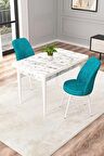 Rovena Duru Beyaz Mermer 70x110 Sabit Mdf Mutfak Masası Takımı 2 Adet Sandalye