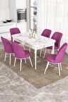 Rovena Bade Beyaz Mermer 70x114 Açılabilir Mdf Mutfak Masası Takımı 6 Adet Sandalye
