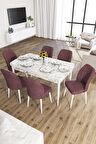 Rovena Lora Beyaz Mermer 70x114 Açılabilir Mdf Mutfak Masası Takımı 6 Adet Sandalye