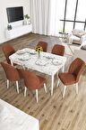 Rovena Lora Beyaz Mermer 70x114 Açılabilir Mdf Mutfak Masası Takımı 6 Adet Sandalye