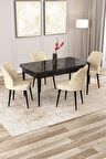Rovena Lora Siyah Mermer 70x114 Açılabilir Mdf Mutfak Masası Takımı 4 Adet Sandalye