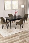 Rovena Lora Siyah Mermer 70x114 Açılabilir Mdf Mutfak Masası Takımı 4 Adet Sandalye