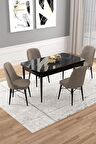 Rovena Rain Siyah Mermer 70x114 Açılabilir Mdf Mutfak Masası Takımı 4 Adet Sandalye