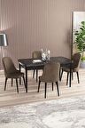 Rovena Amber Siyah Mermer 70x114 Açılabilir Mdf Mutfak Masası Takımı 4 Adet Sandalye