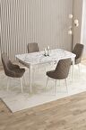 Rovena Almira Beyaz Mermer 70x114 Açılabilir Mdf Mutfak Masası Takımı 4 Adet Sandalye