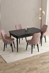 Rovena Almira Siyah Mermer 70x114 Açılabilir Mdf Mutfak Masası Takımı 4 Adet Sandalye