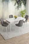 Rovena Blanca Beyaz 80x132 Açılabilir Mdf Mutfak Masası Takımı 4 Adet Sandalye