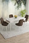 Rovena Blanca Beyaz Mermer 80x132 Açılabilir Mdf Mutfak Masası Takımı 4 Adet Sandalye