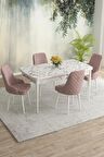 Rovena Blanca Beyaz Mermer 80x132 Açılabilir Mdf Mutfak Masası Takımı 4 Adet Sandalye