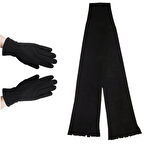 Kadın Siyah Kışlık Termal Polar Eldiven - Polar Atkı 2'li Set