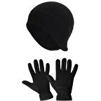 Erkek Siyah Kışlık Termal Polar Eldiven - Polar Kulaklıklı Bere 2'li Set