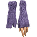 Kadın Kışlık Lila Uzun Yumuşak Dokulu Triko Örme Parmaksız Eldiven Winter Fingerless Gloves