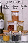 Bambu Silikonlu Kapaklı Borosilikat Cam Baharatlık - 250 ml Baharat Takımı 18 Parça