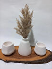 PAMPAS VAZOLU TABAKLI İKİLİ TEALİGHT MUMLUK SET BEYAZ