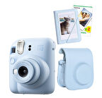 Fujifilm Instax Mini 12 20 Filmli Mini Albüm ve Deri Kılıflı Mavi Fotoğraf Makinesi