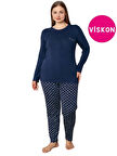 Kadın Büyük Geniş Beden Bisiklet Yaka Düğmesiz Mevsimlik Uzun Kol Cepli Pijama Takımı