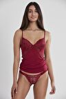 Kadın Dantelli Penye Atlet Külot / Kaşkorse Set - 356 Bordo