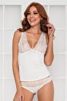 Kadın Dantelli Penye Atlet Külot / Kaşkorse Set - 390 Ekru
