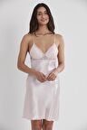 Kadın Saten Dantelli Gecelik - 600 Pudra