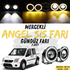 Ford Transit Connect 2002-2013 Uyumlu Üniversal Mercekli Angel Sis Farı Metal Su Geçirmez 76 mm Sarı Halkalı Gündüz Farı Angel Eyes 2 Adet
