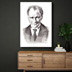 Karakalem Gülümseyen Atatürk - İmzalı Portre Kanvas Tablo