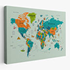 Harita Sepeti Dünya Haritası Çok Detaylı Ünlü Yerler Sembollü Kanvas Tablo 1750