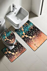 Modern Desenli Dijital Baskı 3’lü Banyo Paspas Takımı Yıkanabilir Kaymaz Tabanlı Klozet Takımı KLZ0014