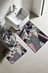 Modern Desenli Dijital Baskı 3’lü Banyo Paspas Takımı Yıkanabilir Kaymaz Tabanlı Klozet Takımı KLZ0026