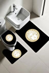 Modern Desenli Dijital Baskı 3’lü Banyo Paspas Takımı Yıkanabilir Kaymaz Tabanlı Klozet Takımı KLZ0035