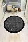  Yuvarlak Dijital Baskı Siyah Modern Desenli Dot Kaymaz Tabanlı Halı H0312