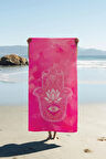 Dijital Baskı Plaj Deniz Havlusu Hamsa Lotus Mandala Desenli Peştamal HVL0218
