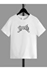 Ünisex Rahat Kalıp Pamuklu Baskılı Beyaz Çocuk T-shirt
