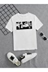 Ünisex Rahat Kalıp Pamuklu Baskılı Beyaz Çocuk T-shirt