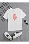 Ünisex Rahat Kalıp Pamuklu Baskılı Beyaz Çocuk T-shirt