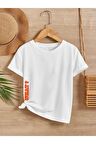 Ünisex Rahat Kalıp Pamuklu Baskılı Beyaz Çocuk T-shirt
